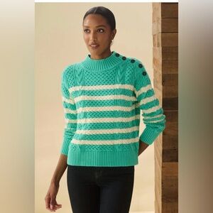 NWT Hatley button neck sweater—turquoise stripes cotton cashmere size S/P